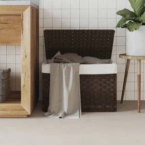 Donkerbruine Wasmand van Gevlochten Hars met Deksel en Verwijderbare Zak Donkerbruine Wasmand van Gevlochten Hars met Deksel en Verwijderbare Zak