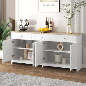 Buffetkast met witte houtnerf, keukenkast met werkblad, 160 x 37 x 75 cm, wit Buffetkast met witte houtnerf, keukenkast met werkblad, 160 x 37 x 75 cm, wit