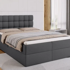 Boxspringbed met hoofdeinde, matras en dekmatras – DAKOTA – 140×200 – donkergrijs