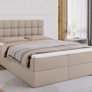 Boxspringbed met hoofdeinde, matras en dekmatras – DAKOTA – 140×200 – beige