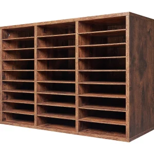 Bureau-Organizer, SucceBuy 27-Vaks Houten Boekenorganizer, Verwijderbare Planken, Donkerbruin