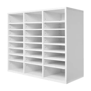 Bureau-Organizer, SucceBuy Houten Literatuurorganizer – 24 Compartimenten, Verstelbare Planken, Wit Bureau-Organizer, SucceBuy Houten Literatuurorganizer – 24 Compartimenten, Verstelbare Planken, Wit
