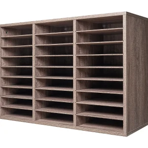 Bureau-Organizer, SucceBuy 27-Vaks Houten Boekenorganizer, Verwijderbare Planken, Zwart-Grijs