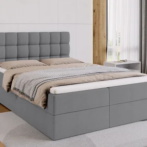 Boxspringbed met hoofdeinde, matras en dekmatras – DAKOTA – 140×200 – grijs