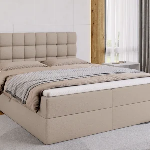 Boxspringbed met hoofdeinde, matras en dekmatras – DAKOTA – 160×200 – beige