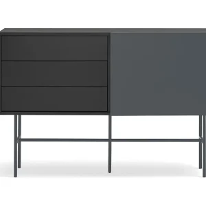 Commode met 3 laden en zwart gelakte schuifdeuren 140×91 cm Commode met 3 laden en zwart gelakte schuifdeuren 140×91 cm