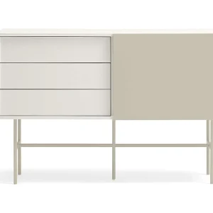 Commode 3 laden en schuifdeuren crème gelakt 140×91 cm Commode 3 laden en schuifdeuren crème gelakt 140×91 cm