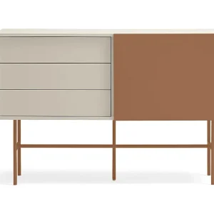 Commode met 3 laden en schuifdeuren sable laquée 140×91 cm Commode met 3 laden en schuifdeuren sable laquée 140×91 cm