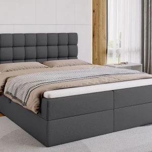 Boxspringbed met hoofdeinde, matras en dekmatras – DAKOTA – 160×200 – donkergrijs