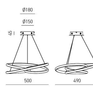 Diva – Suspension LED dimmable 39W – en aluminium titane, lumière chaude 3000K, anneaux entrelacés d.50cm Diva – Suspension LED dimmable 39W – en aluminium titane, lumière chaude 3000K, anneaux entrelacés d.50cm
