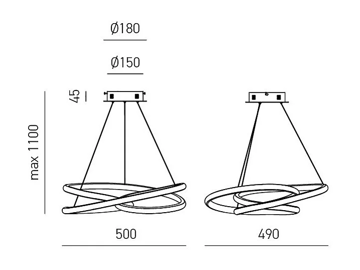 Diva - Suspension LED dimmable 39W - en aluminium titane, lumière chaude 3000K, anneaux entrelacés d.50cm