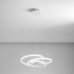 Diva – Suspension LED dimmable 39W – en aluminium blanc satiné, lumière chaude 3000K, anneaux entrelacés d.50cm Diva – Suspension LED dimmable 39W – en aluminium blanc satiné, lumière chaude 3000K, anneaux entrelacés d.50cm