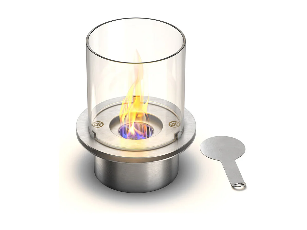 Brûleur rond avec verre pour cheminée au bioéthanol, biocheminée en acier inoxydable 1,5 lt d.25