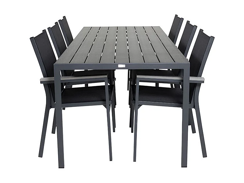 Break tuinmeubelset tafel 90x205cm zwart, 6 stoelen zwart.