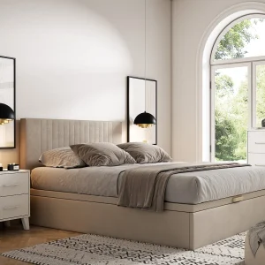Opbergbed 140 x 190 cm – Beige stof – CENOVAS van YSMÉE