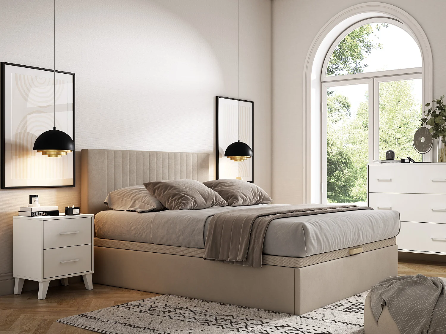 Opbergbox Bedbodem 160 x 200 cm - Beige stof - CENOVAS van YSMÉE