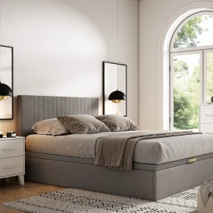 Bed met opbergruimte 140 x 190 cm – Grijze stof – CENOVAS van YSMÉE