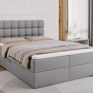 Boxspringbed met hoofdeinde, matras en dekmatras – DAKOTA – 140×200 – grijs