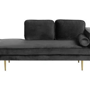 Chaise longue fluweel zwart rechtszijdig MIRAMAS