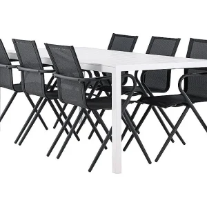 Break tuinmeubelset tafel 90x205cm wit, 6 stoelen zwart. Break tuinmeubelset tafel 90x205cm wit, 6 stoelen zwart.