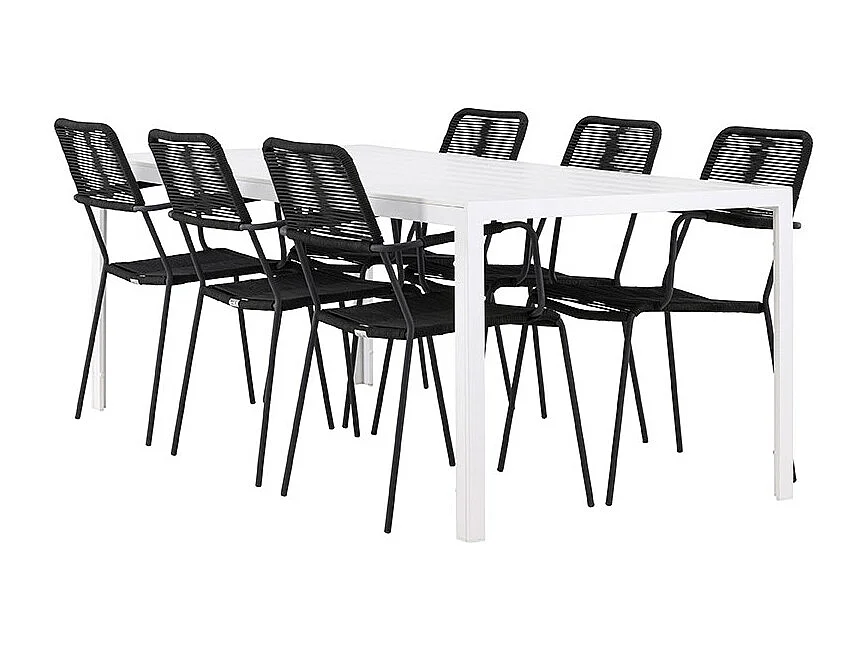 Break tuinmeubelset tafel 90x205cm wit, 6 stoelen zwart.