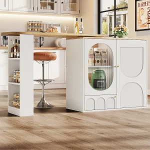 Draaibare barkast – 138 x 73 x 105 cm – 3 deuren + uitneembare verdelers – MDF + Metaal – wit