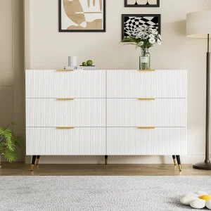Commode met 6 laden, wit opbergmeubel met gouden poten en handgrepen Commode met 6 laden, wit opbergmeubel met gouden poten en handgrepen