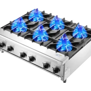 Commercieel Gasfornuis SucceBuy met 6 Branders, 42 kW, RVS, Geschikt voor Propaan en Aardgas, Aanrecht Fornuis