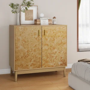 Buffetkast met massief houten poten, verstelbare planken, MDF, geel (80x38x77,5 cm)