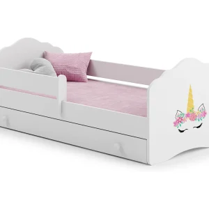 Cama de criança 140 x 70 com gaveta, colchão e estrado incluídos Kobi Wave Unicorn horn