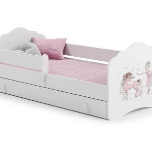 Cama de criança 160 x 80 com gaveta, colchão e estrado incluídos Kobi Wave Girl with a unicorn