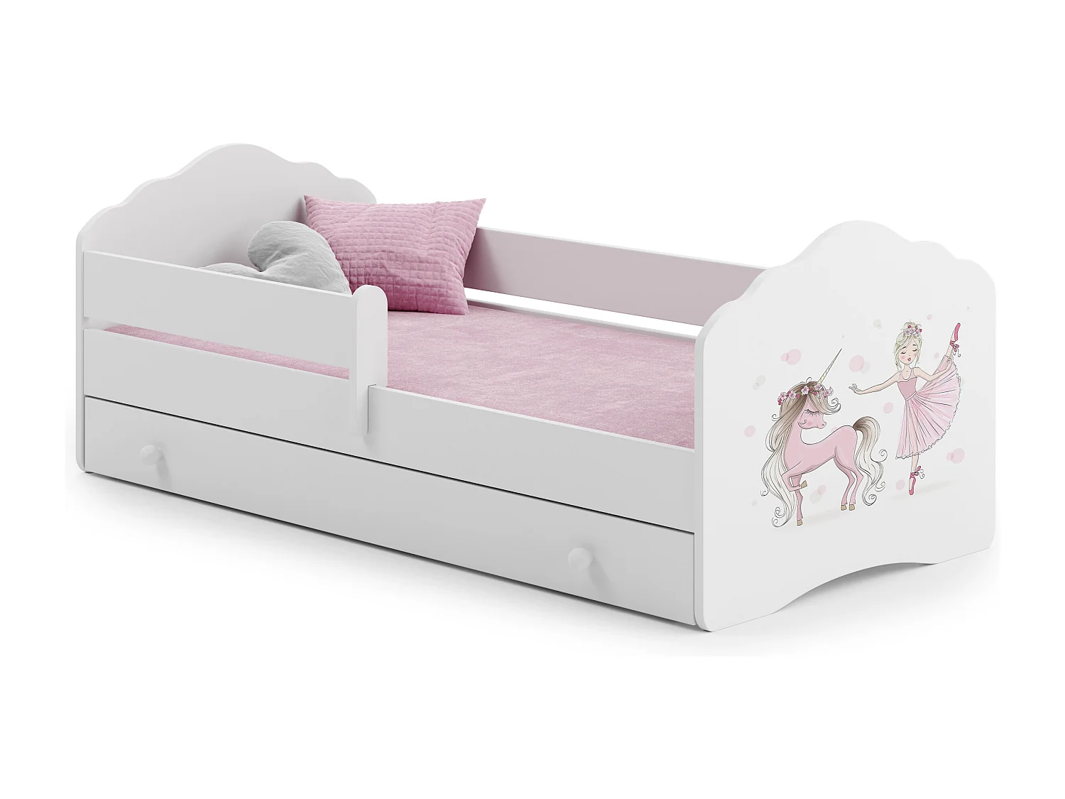 Cama de criança 140 x 70 com gaveta, colchão e estrado incluídos Kobi Wave Girl with a unicorn