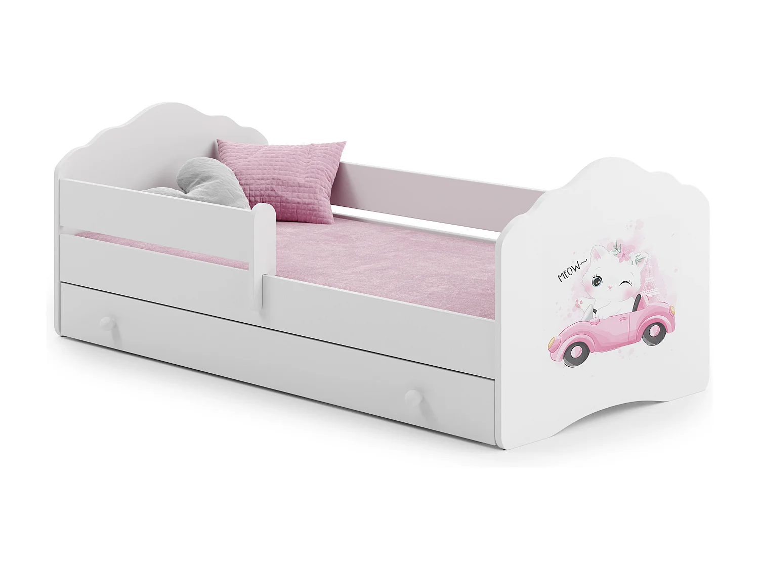 Cama de criança 160 x 80 com gaveta, colchão e estrado incluídos Kobi Wave Cat