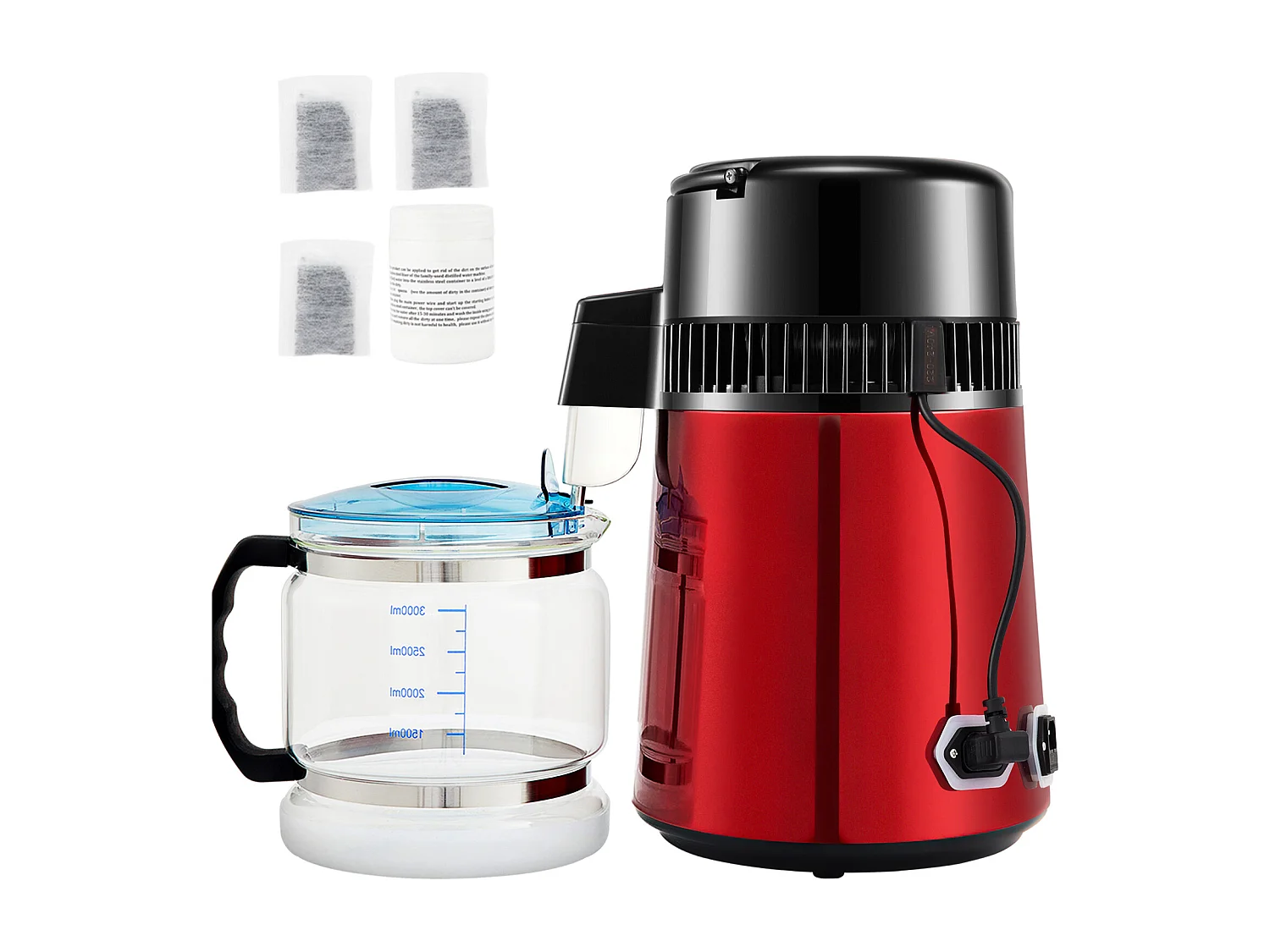 Destilleerwatermachine SucceBuy, 4L 1L/U met Timer en Temperatuuranzeige, Rood