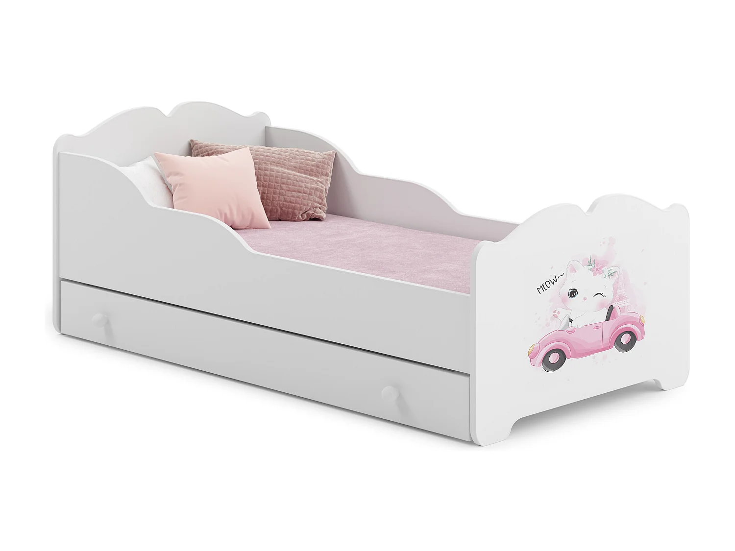 Cama de criança 140 x 70 com gaveta, colchão e estrado incluídos Kobi Anna Cat
