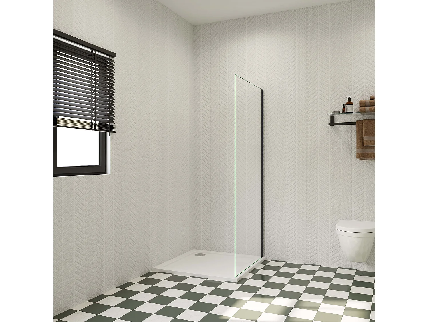 Douchewand Inloopdouche 96x185cm,6 mm helder EasyClean veiligheidsglas,mat zwart aluminium frame