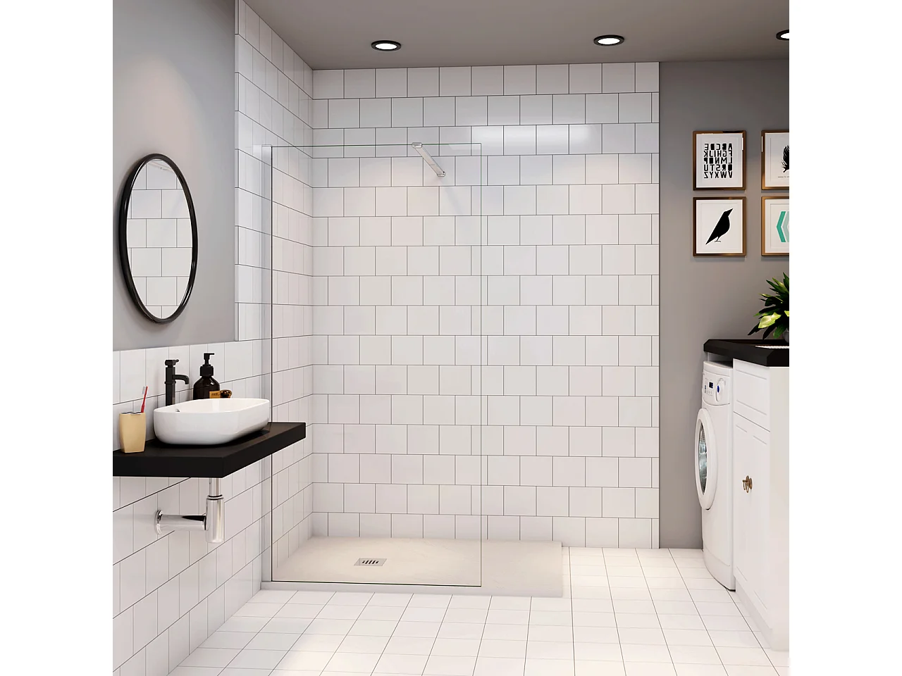 Douchewand Inloopdouche 96x185cm+N:140cm Stabilisatiestang,6mm nano veiligheidsglas Douchewand Inloopdouche,glanzend chroom profiel