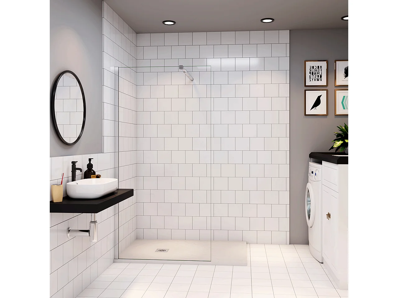 Douchewand Inloopdouche 96x185cm+73-120cm Stabilisatiestang,6mm nano veiligheidsglas Douchewand Inloopdouche,glanzend chroom profiel
