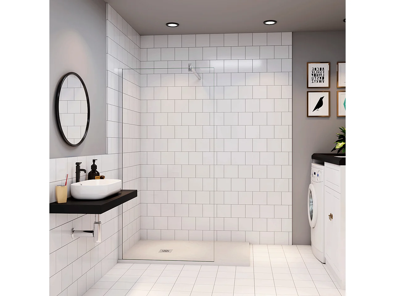 Douchewand Inloopdouche 96x195cm+F:90cm Stabilisatiestang,6mm nano veiligheidsglas,glanzend chroom profiel