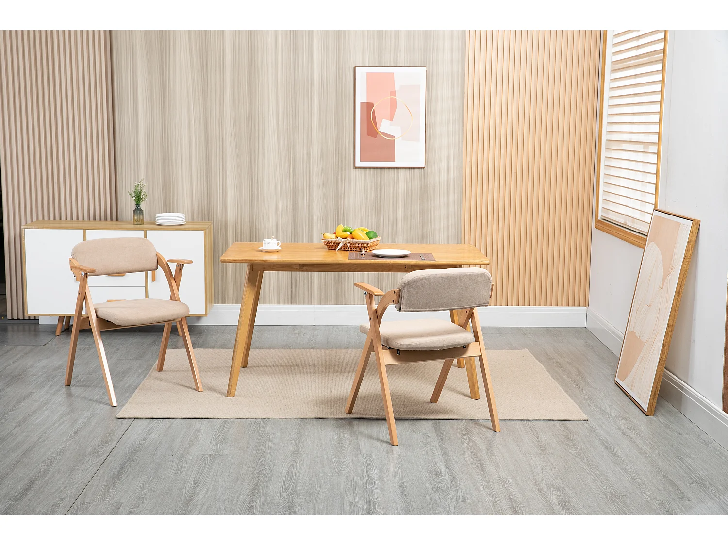 Design klapstoel met armleuningen, gewatteerde zitting, beukenhout, khaki (52,5x60x79 cm)