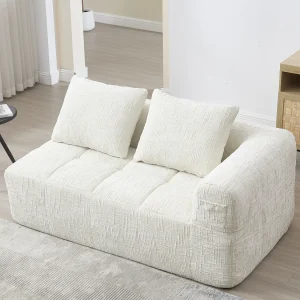 Comfortabele 2-persoonsbank, geen montage nodig, kussen, zijzakken, afstandsbediening, chenillestof, beige (38,5x37x112 cm) Comfortabele 2-persoonsbank, geen montage nodig, kussen, zijzakken, afstandsbediening, chenillestof, beige (38,5x37x112 cm)