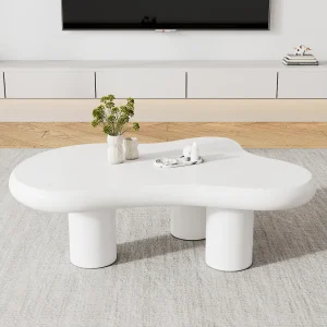 Creatieve wolkvormige salontafel, MDF met viltbescherming, gelakte afwerking, wit (97 x 67 x 32 cm) Creatieve wolkvormige salontafel, MDF met viltbescherming, gelakte afwerking, wit (97 x 67 x 32 cm)