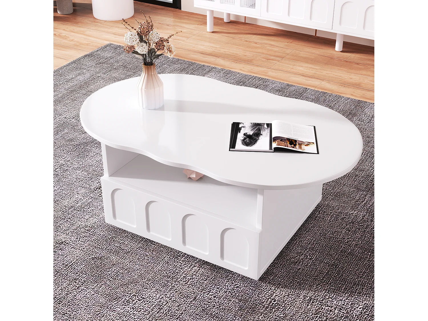 Cloud salontafel, origineel design met lade en plank, spaanplaat, wit (100x60x40,5 cm)