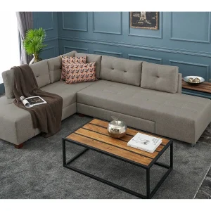 Divona beige stoffen converteerbare hoekbank 282 cm-Model Linkerhoek Divona beige stoffen converteerbare hoekbank 282 cm-Model Linkerhoek
