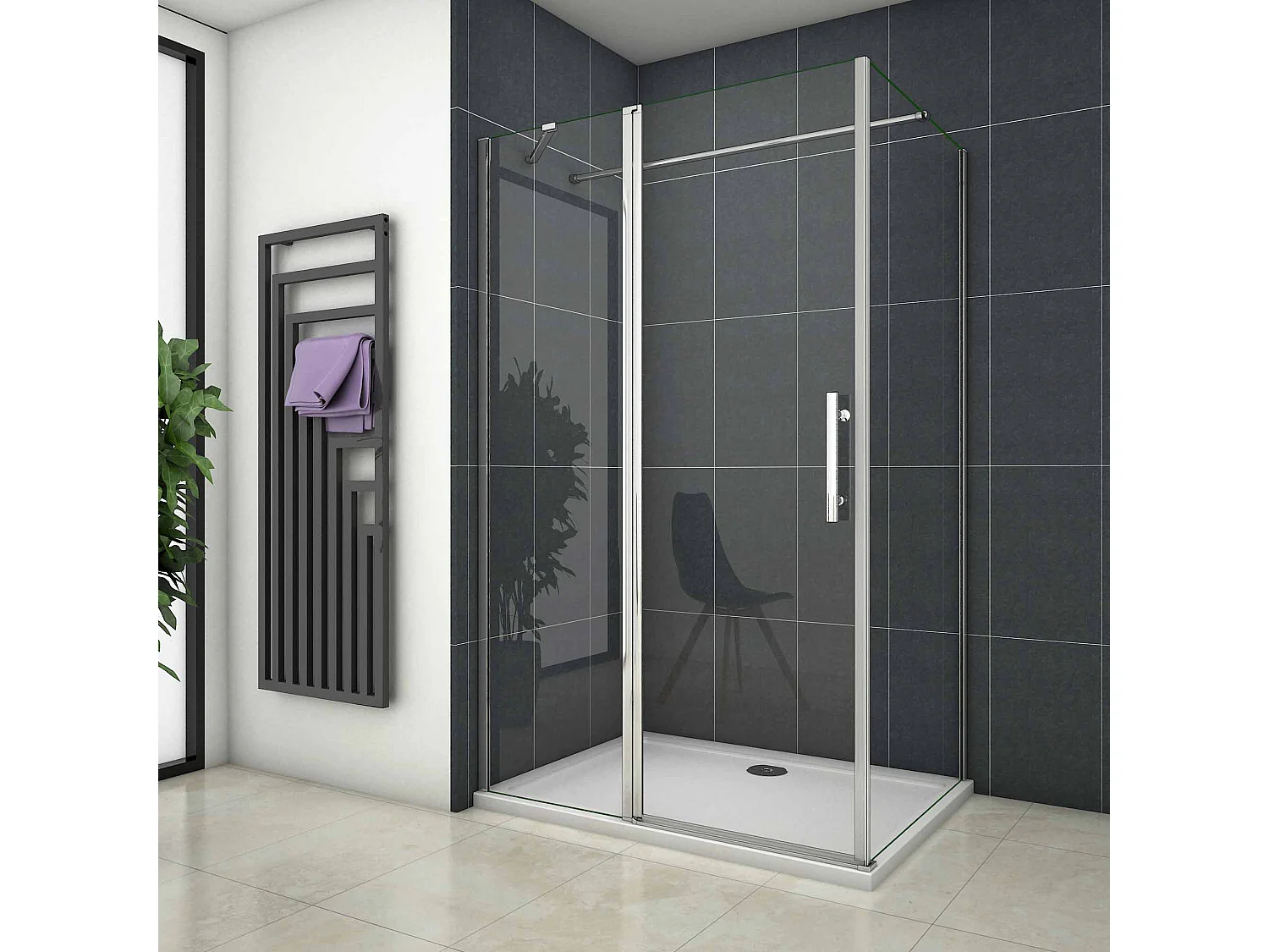 Douchecabine 100X100X195cm ,draaideur,6 mm NANO EasyClean veiligheidsglas,chroom,140cm Stabilisatiestang