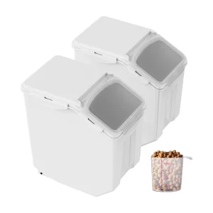 Contener SucceBuy Set van 2 Mobiele Ingrediëntenbakken van 15 L, Opslagcontainer met Ingeklinde Lids, Wit Contener SucceBuy Set van 2 Mobiele Ingrediëntenbakken van 15 L, Opslagcontainer met Ingeklinde Lids, Wit