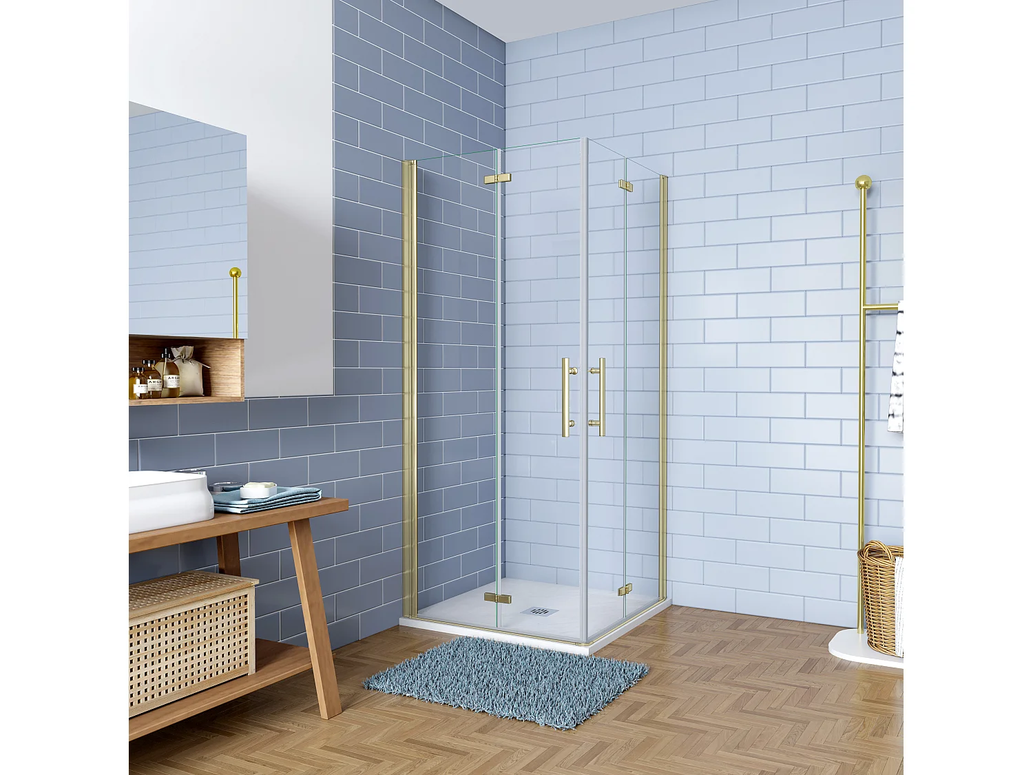 Douchecabine 120x120x195cm Opvouwbare 6mm NANO Easyclean veiligheidsglas goud aluminium profiel