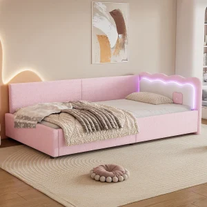Dagbed, 90×200 cm, slaapbank met LED, MDF-frame, roze (209x98x69 cm) Dagbed, 90×200 cm, slaapbank met LED, MDF-frame, roze (209x98x69 cm)