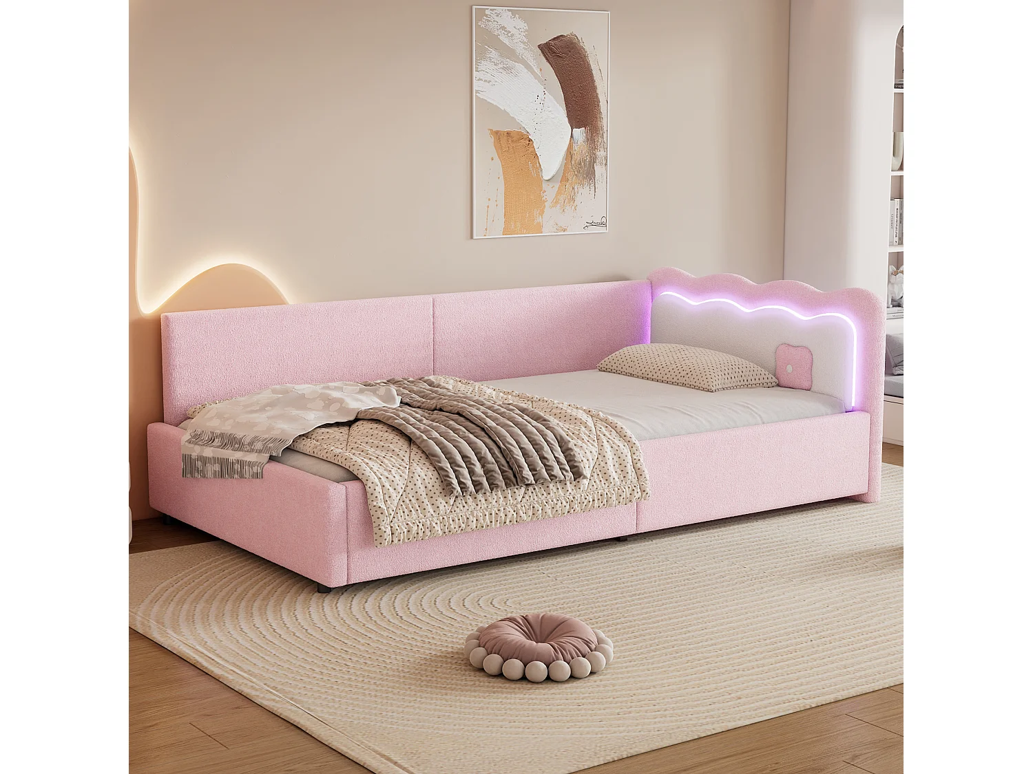 Dagbed, 90x200 cm, slaapbank met LED, MDF-frame, roze (209x98x69 cm)
