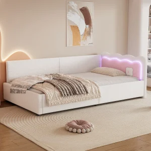 Daybed 90x200cm, Daybed, Slaapbank, Ingebouwde opbergruimte, USB + Type C, LED-afstandsbediening, Bed met bodem (zonder matras), Fluweel, Wit (209x98x69 cm) Daybed 90x200cm, Daybed, Slaapbank, Ingebouwde opbergruimte, USB + Type C, LED-afstandsbediening, Bed met bodem (zonder matras), Fluweel, Wit (209x98x69 cm)